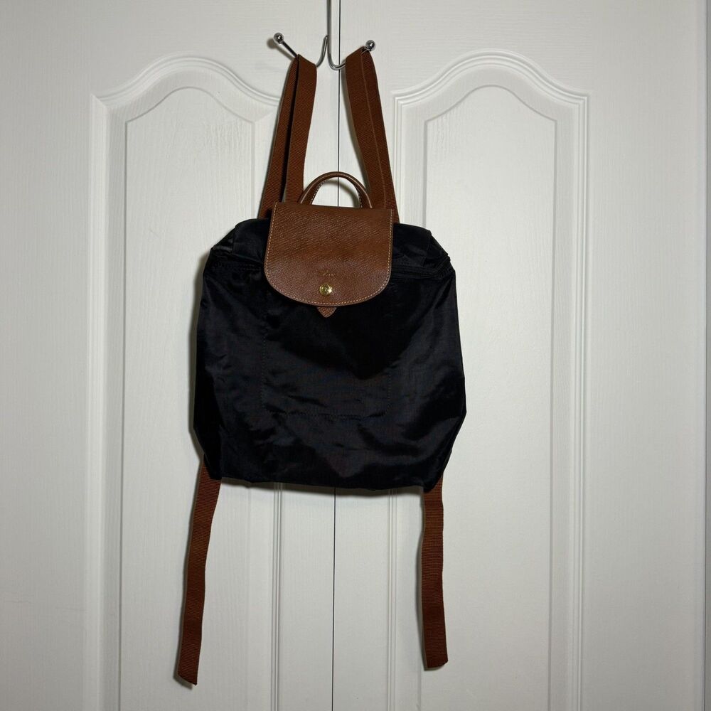 Longchamp Le Pliage Original Nylon Canvas Backpack Black and Brown - Retired